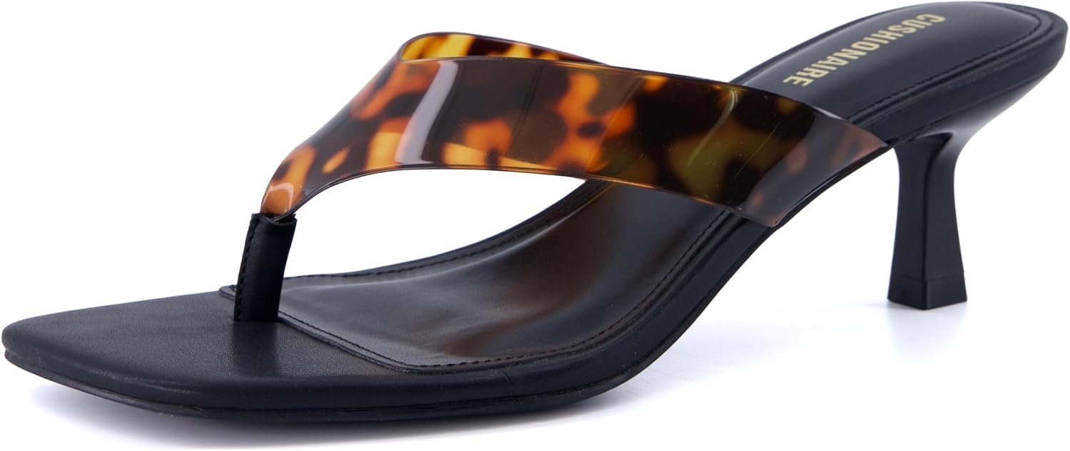 image:imageCUSHIONAIRE Mezzo Clear Strap Kitten Heels for Women Square Toe Flip Flop Sandal Heels with Memory Foam ComfortTortoise