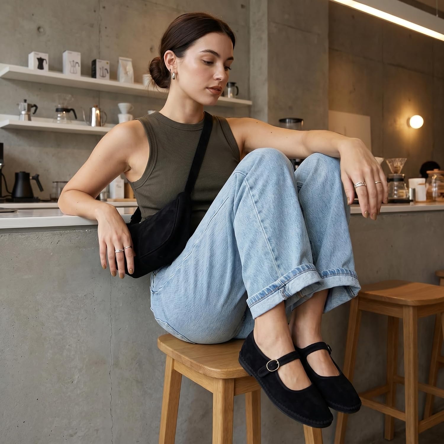 image:imageCUSHIONAIRE Missy Mary Jane Ballet Flats for Women Breathable Lightweight Womens Flats with Adjustable Buckle and Cushioned Memory FoamBlack