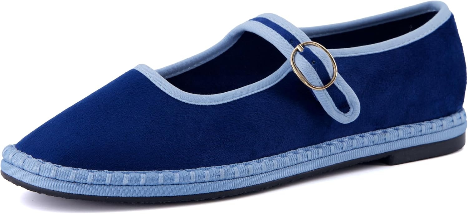 image:imageCUSHIONAIRE Missy Mary Jane Ballet Flats for Women Breathable Lightweight Womens Flats with Adjustable Buckle and Cushioned Memory FoamBlueBlue