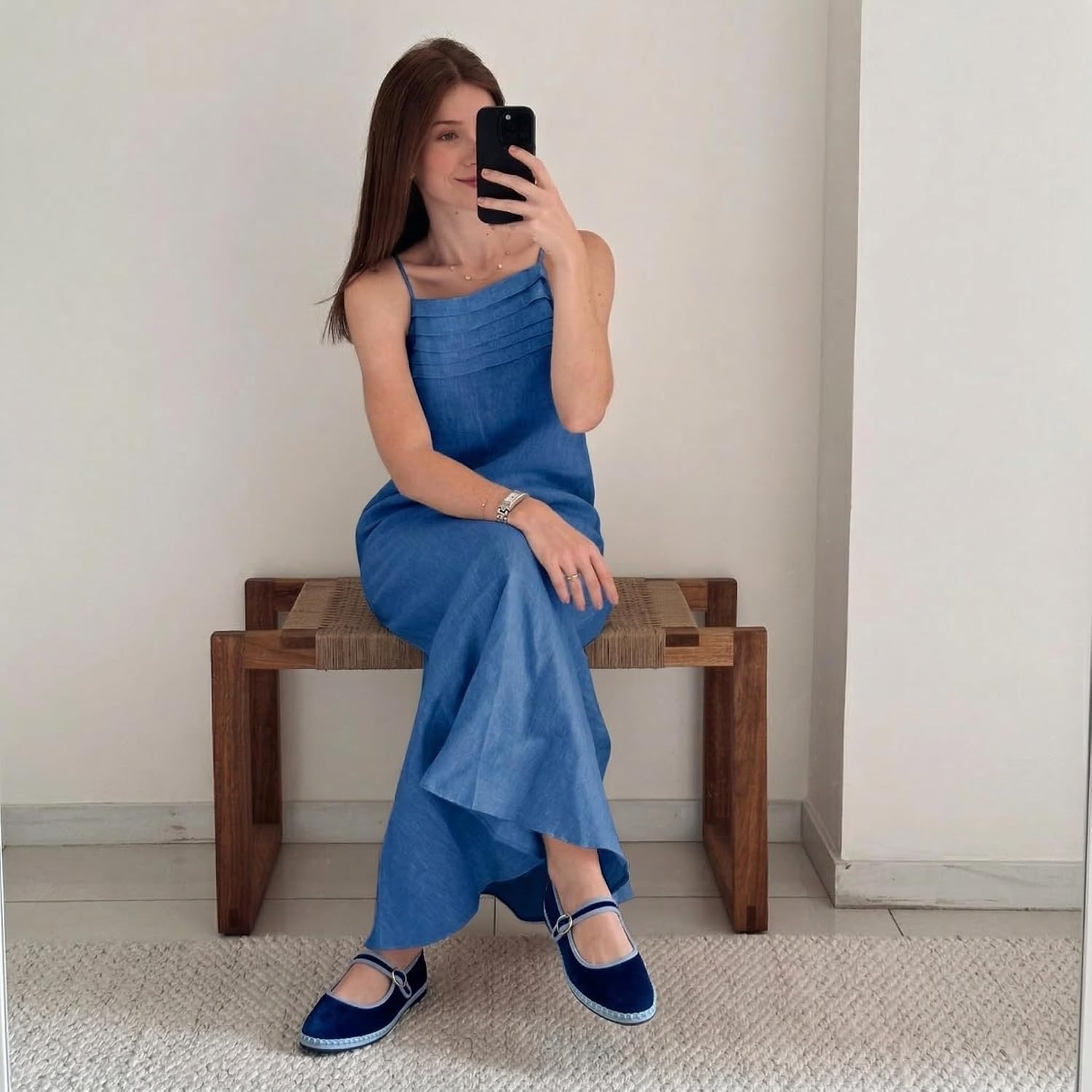image:imageCUSHIONAIRE Missy Mary Jane Ballet Flats for Women Breathable Lightweight Womens Flats with Adjustable Buckle and Cushioned Memory FoamBlueBlue