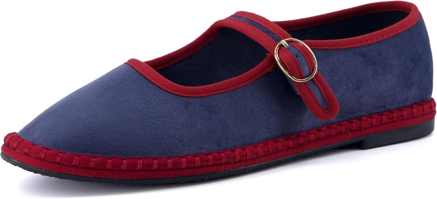 image:imageCUSHIONAIRE Missy Mary Jane Ballet Flats for Women Breathable Lightweight Womens Flats with Adjustable Buckle and Cushioned Memory FoamDusty BlueRed