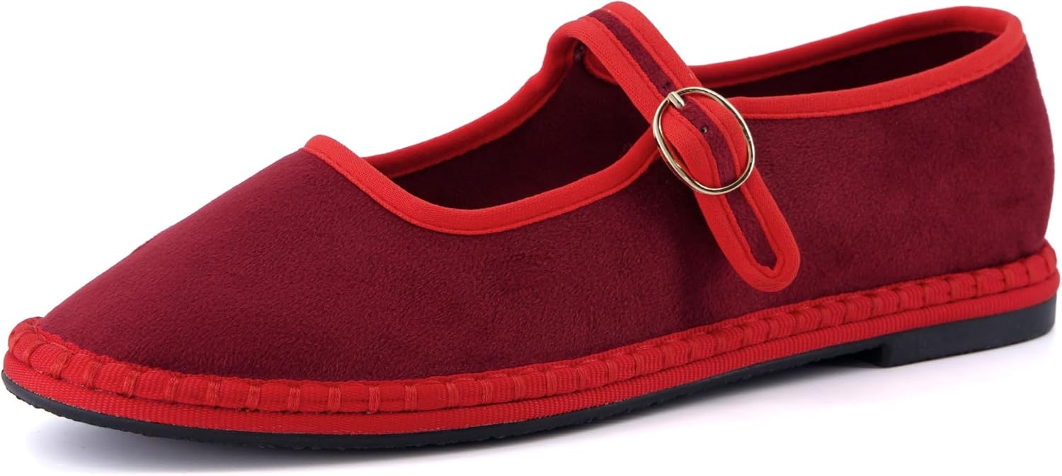 image:imageCUSHIONAIRE Missy Mary Jane Ballet Flats for Women Breathable Lightweight Womens Flats with Adjustable Buckle and Cushioned Memory FoamRedRed