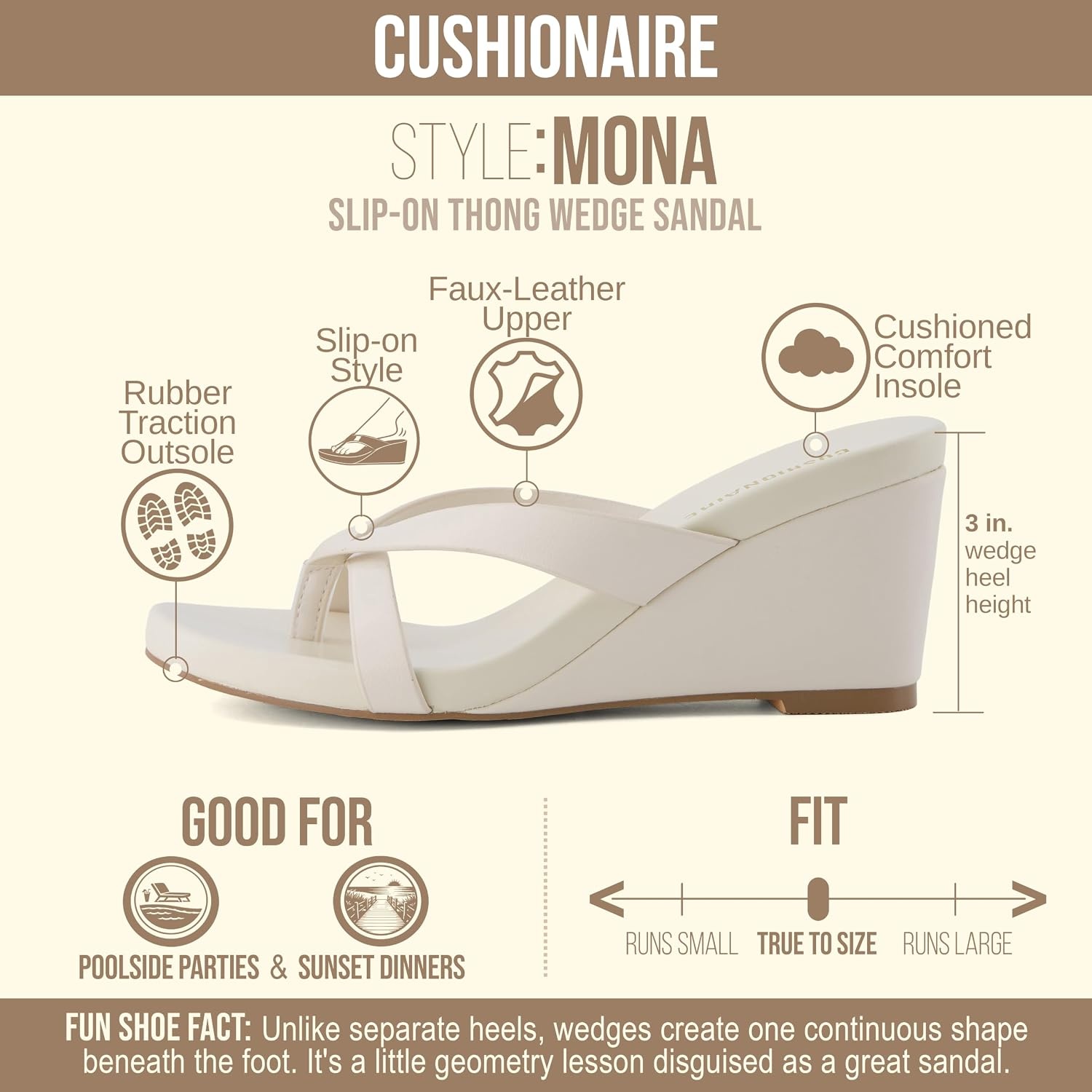 image:imageCUSHIONAIRE Mona SlipOn Lightweight Womens Sandals Comfortable Wedge Flip Flops for Women with Crossover StrapCream