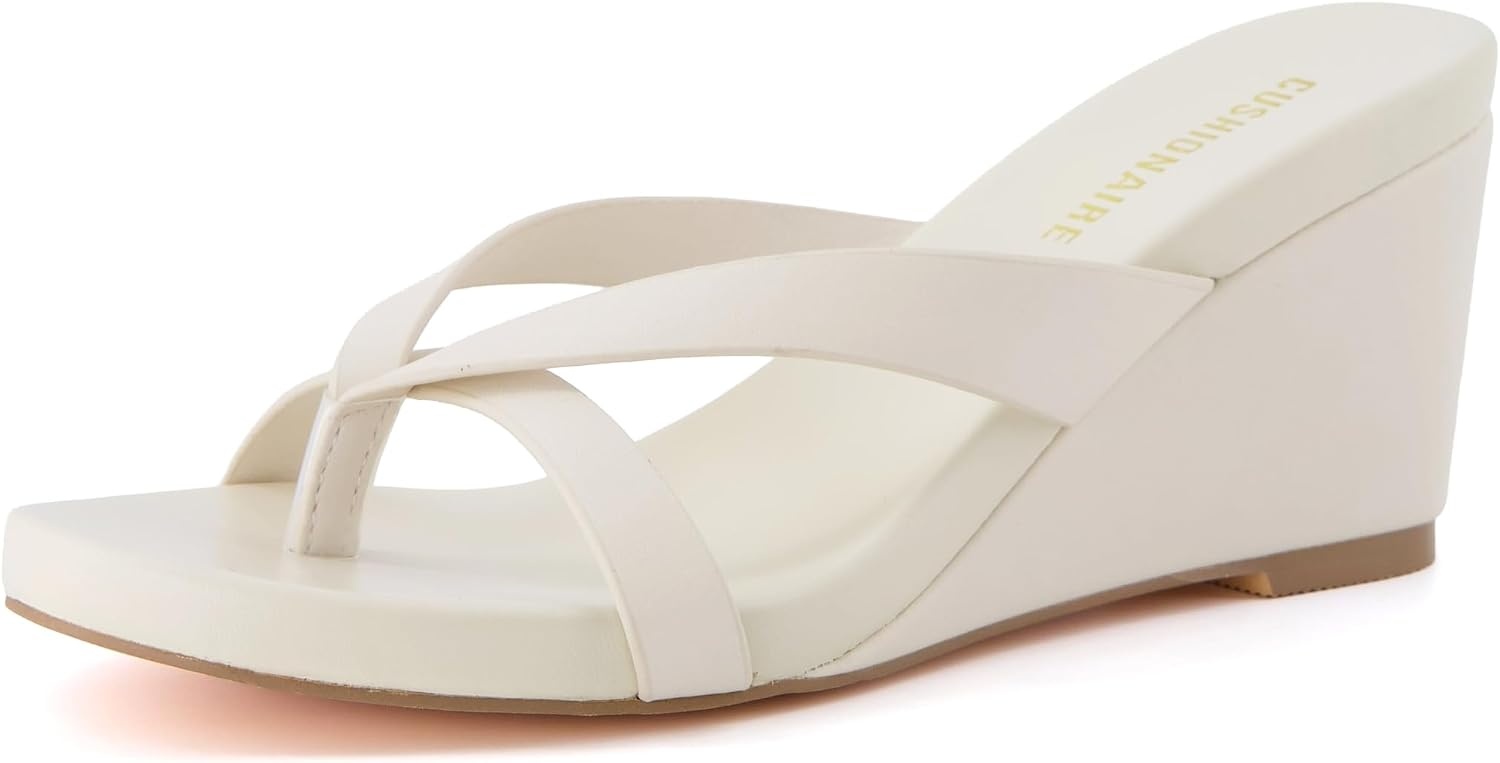 image:imageCUSHIONAIRE Mona SlipOn Lightweight Womens Sandals Comfortable Wedge Flip Flops for Women with Crossover StrapCream
