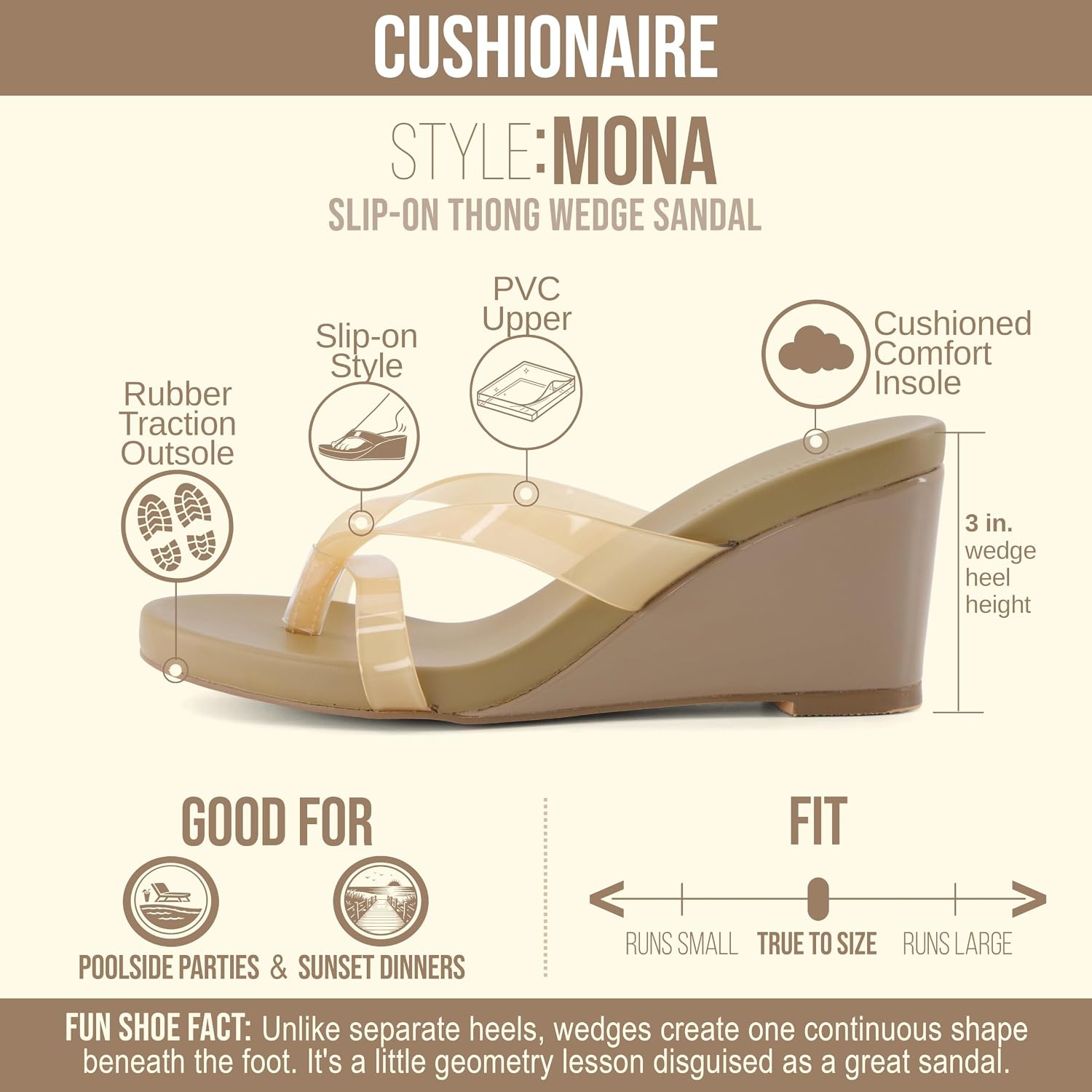 image:imageCUSHIONAIRE Mona SlipOn Lightweight Womens Sandals Comfortable Wedge Flip Flops for Women with Crossover StrapNude