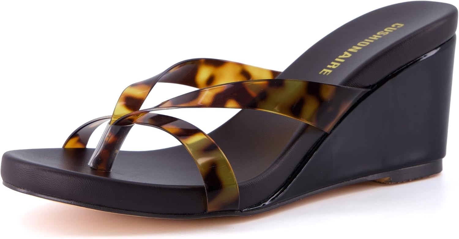 image:imageCUSHIONAIRE Mona SlipOn Lightweight Womens Sandals Comfortable Wedge Flip Flops for Women with Crossover StrapTortoise