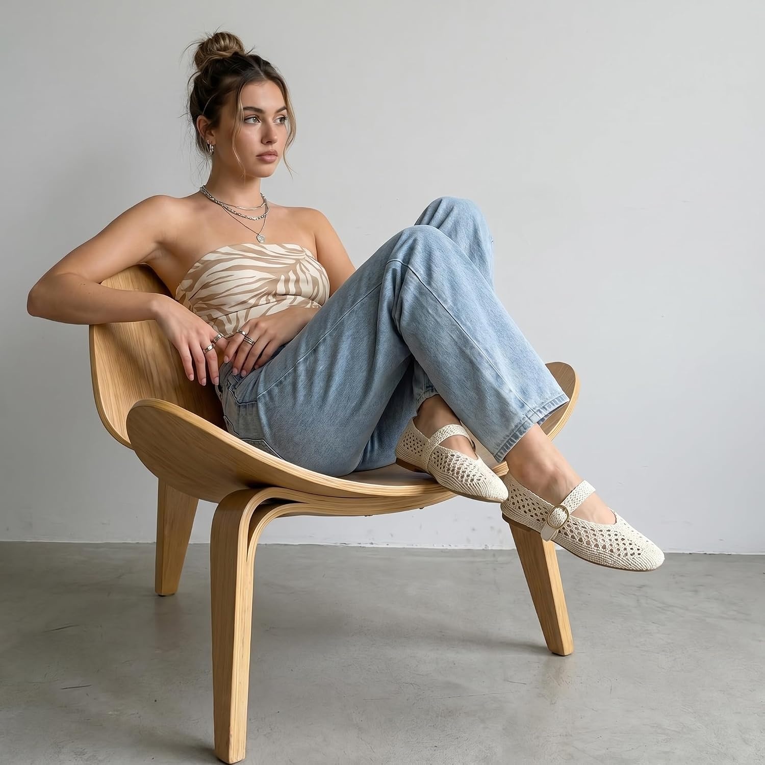 image:imageCUSHIONAIRE Monet Woven Mary Jane Flats for Women Comfortable Ballet Flats with Adjustable GoldTone Buckle Strap and Memory Foam CushioningCream