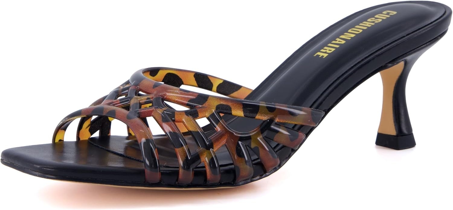 image:imageCUSHIONAIRE Naty Jelly Kitten Heels for Women Chic SlipOn Mule Design with Modern Open Square Toe Womens HeelsTortoise