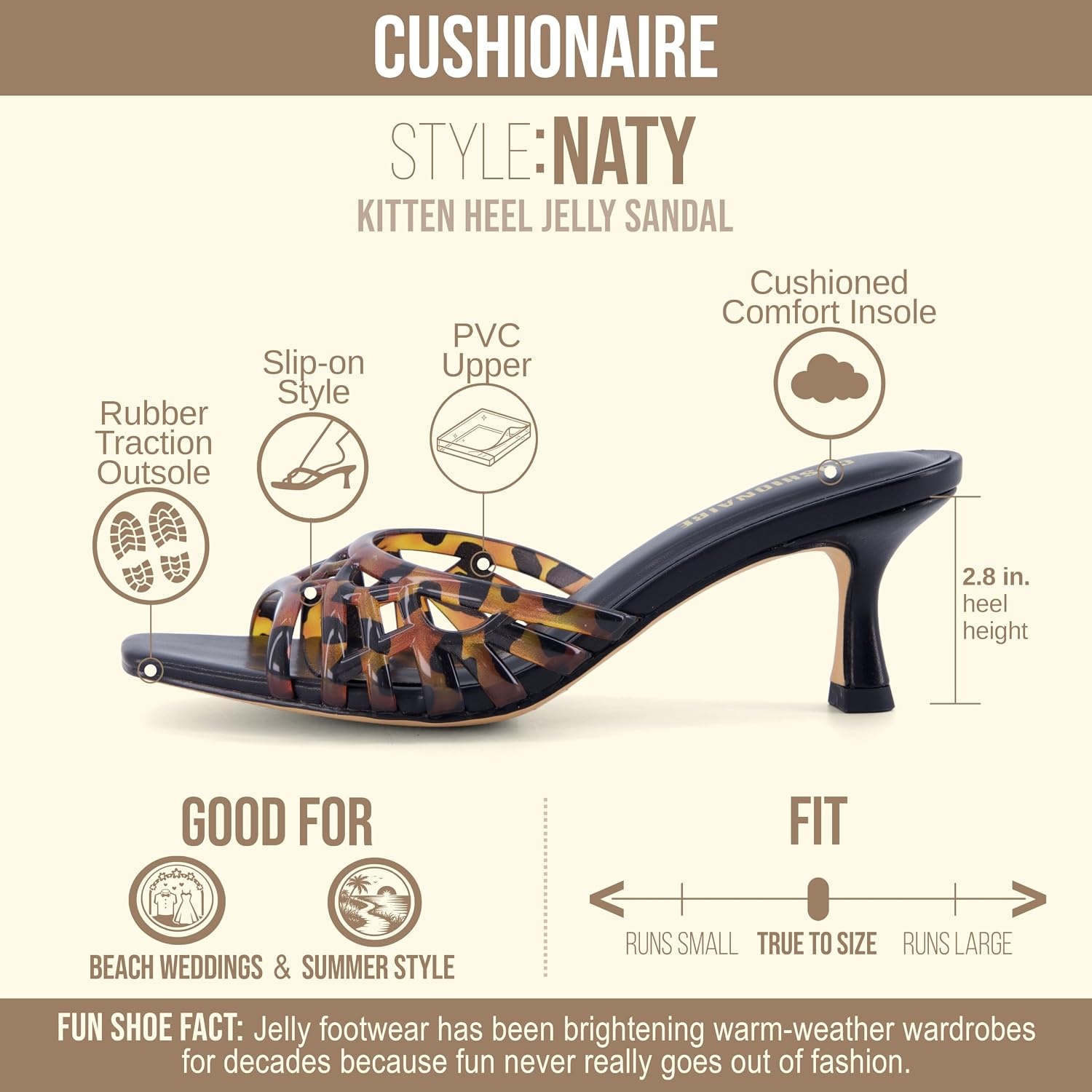 image:imageCUSHIONAIRE Naty Jelly Kitten Heels for Women Chic SlipOn Mule Design with Modern Open Square Toe Womens HeelsTortoise