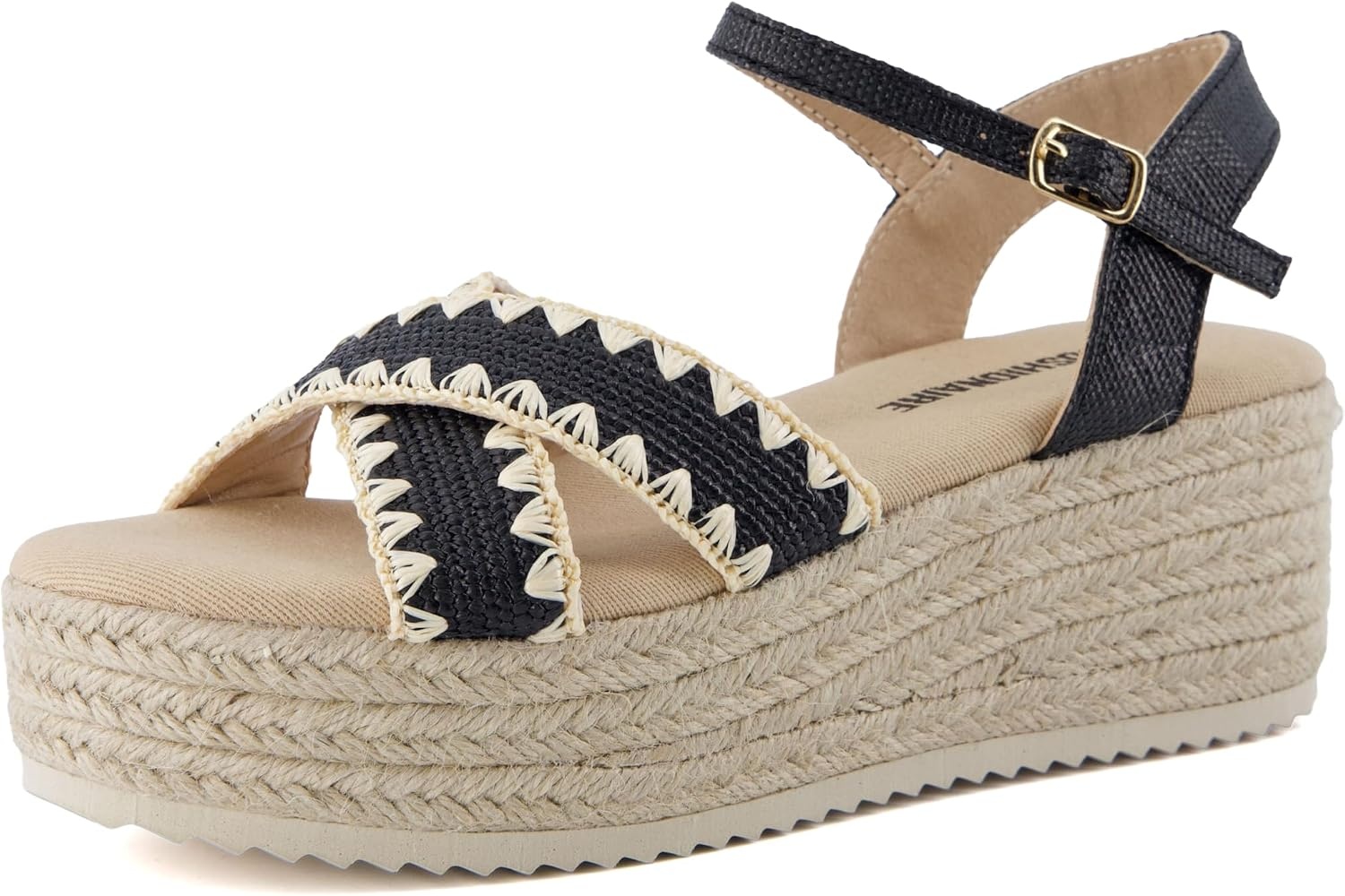 image:imageCUSHIONAIRE Ola Raffia Espadrille Platform Sandals for Women Casual Open Toe Adjustable Ankle Strap Womens SandalsBlack