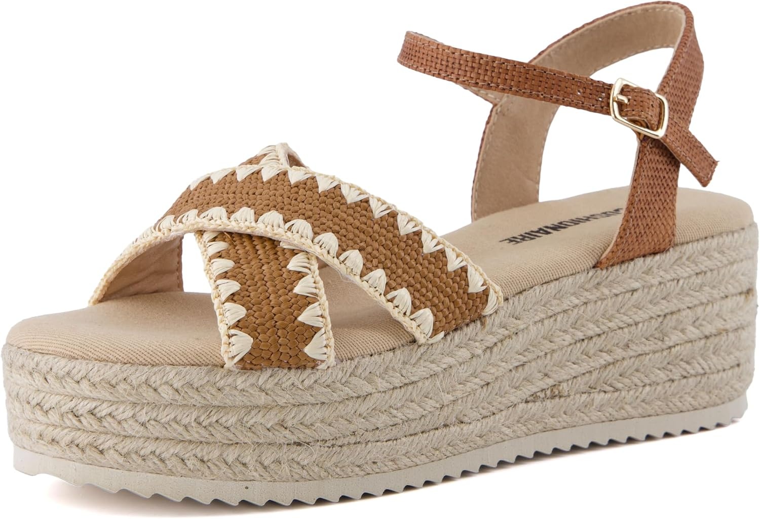 image:imageCUSHIONAIRE Ola Raffia Espadrille Platform Sandals for Women Casual Open Toe Adjustable Ankle Strap Womens SandalsBrown