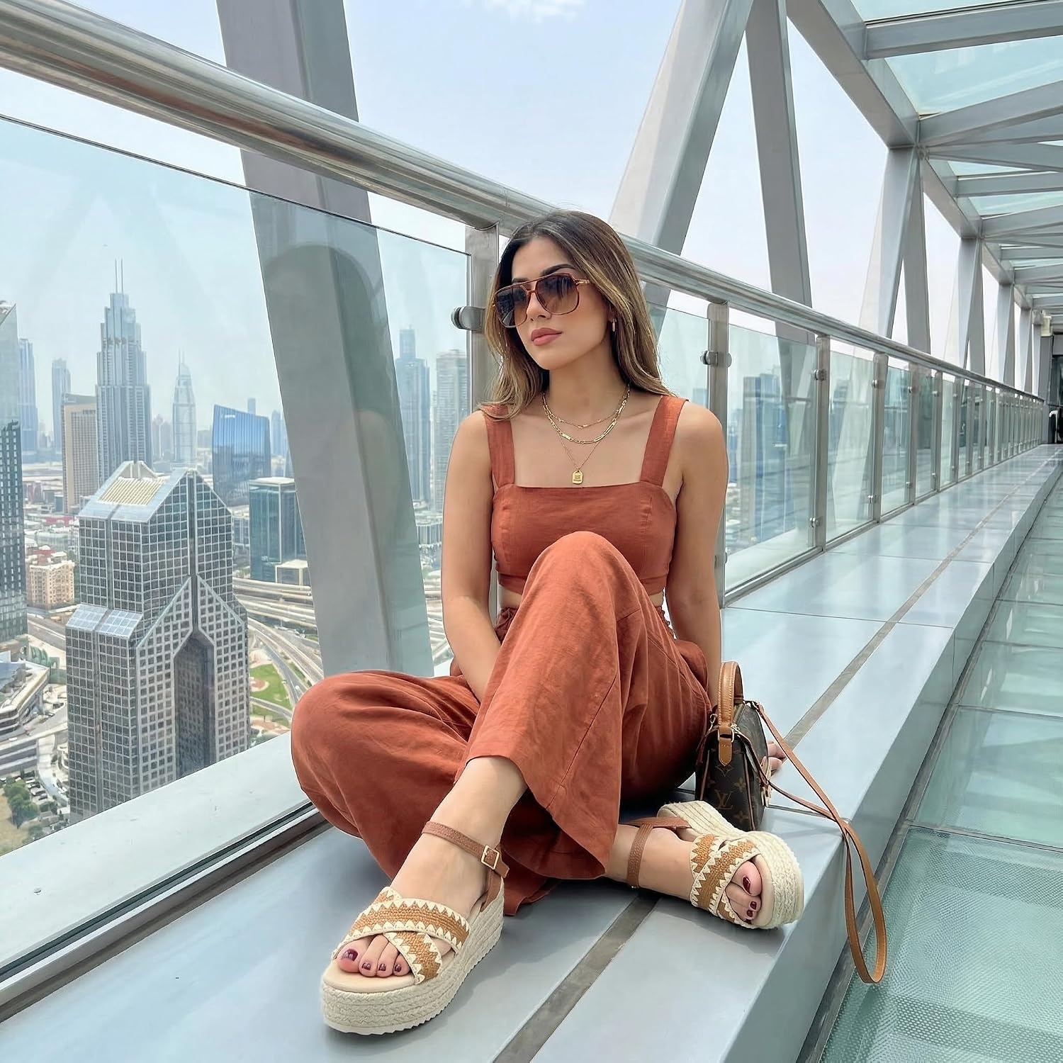 image:imageCUSHIONAIRE Ola Raffia Espadrille Platform Sandals for Women Casual Open Toe Adjustable Ankle Strap Womens SandalsBrown