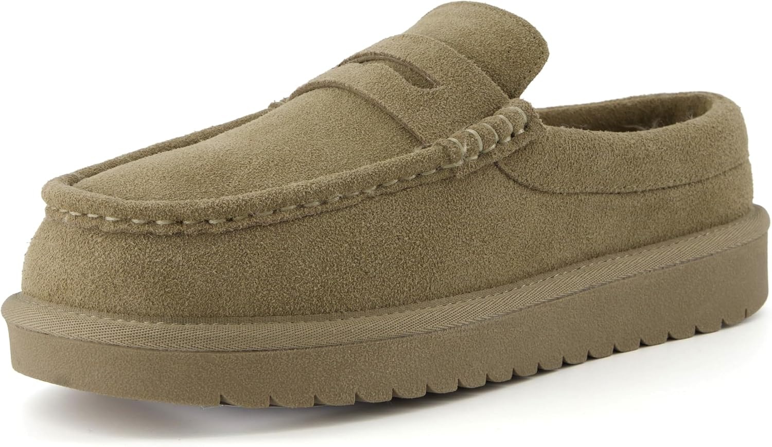 image:imageCUSHIONAIRE Ollie Cozy Genuine Suede Clogs for Women Comfortable SlipOn Mule Loafers with Faux Fur Lining Memory Foam Cushioning and Durable Rubber SoleMoss