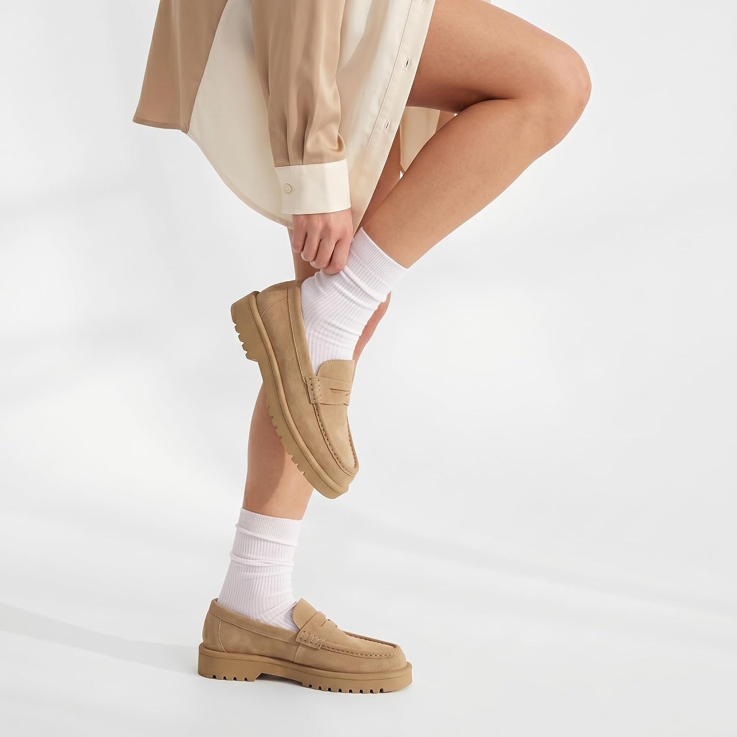 image:imageCUSHIONAIRE Ollie Cozy Genuine Suede Clogs for Women Comfortable SlipOn Mule Loafers with Faux Fur Lining Memory Foam Cushioning and Durable Rubber SoleBiscuit