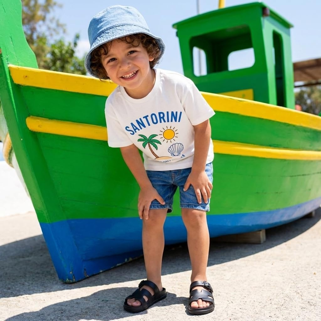 image:imageCUSHIONAIRE Orbit Kids Sandals Lightweight Waterproof EVA Slides with Adjustable Buckle Everyday Casual Comfort Girls SandalsBlack