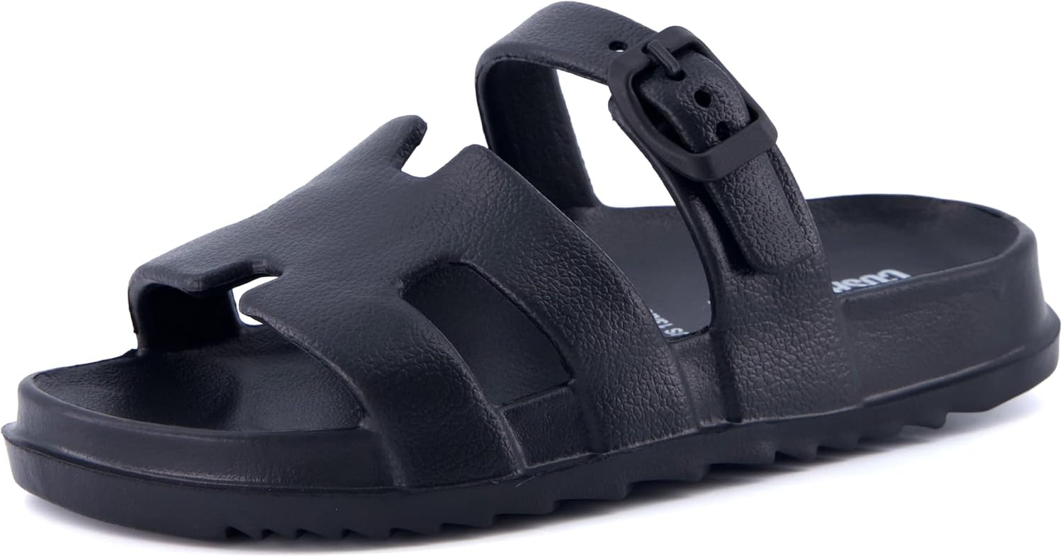 image:imageCUSHIONAIRE Orbit Kids Sandals Lightweight Waterproof EVA Slides with Adjustable Buckle Everyday Casual Comfort Girls SandalsBlack