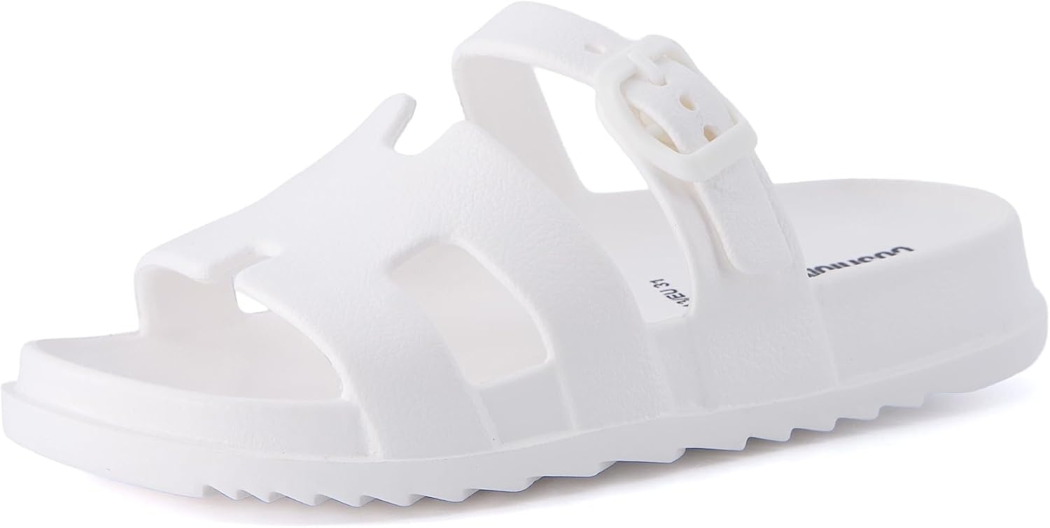 image:imageCUSHIONAIRE Orbit Kids Sandals Lightweight Waterproof EVA Slides with Adjustable Buckle Everyday Casual Comfort Girls SandalsVanilla