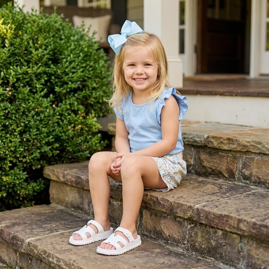 image:imageCUSHIONAIRE Orbit Kids Sandals Lightweight Waterproof EVA Slides with Adjustable Buckle Everyday Casual Comfort Girls SandalsVanilla