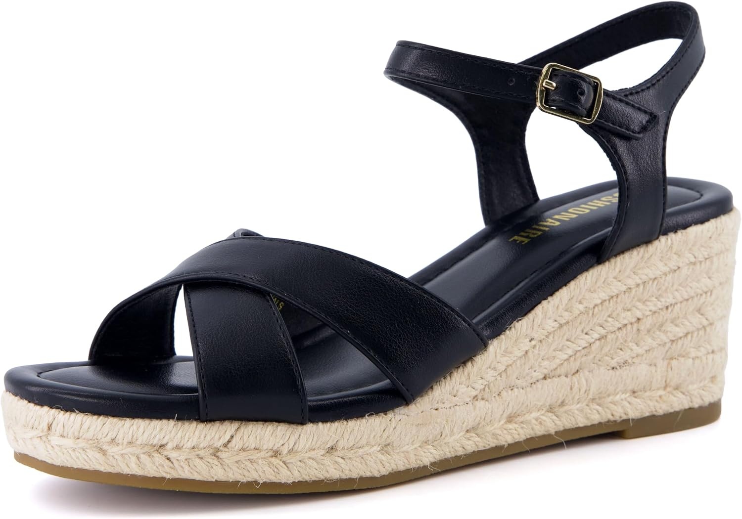 image:imageCUSHIONAIRE Prego Espadrille Wedge Sandals for Women Crisscross Open Toe Wedge Heels with Adjustable Ankle StrapBlack