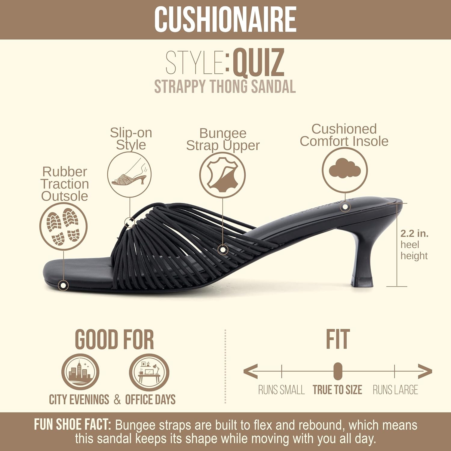 image:imageCUSHIONAIRE Quiz Kitten Heels for Women Strappy Heeled Sandals with Cushioned Footbed Slip On Open Toe SandalBlack