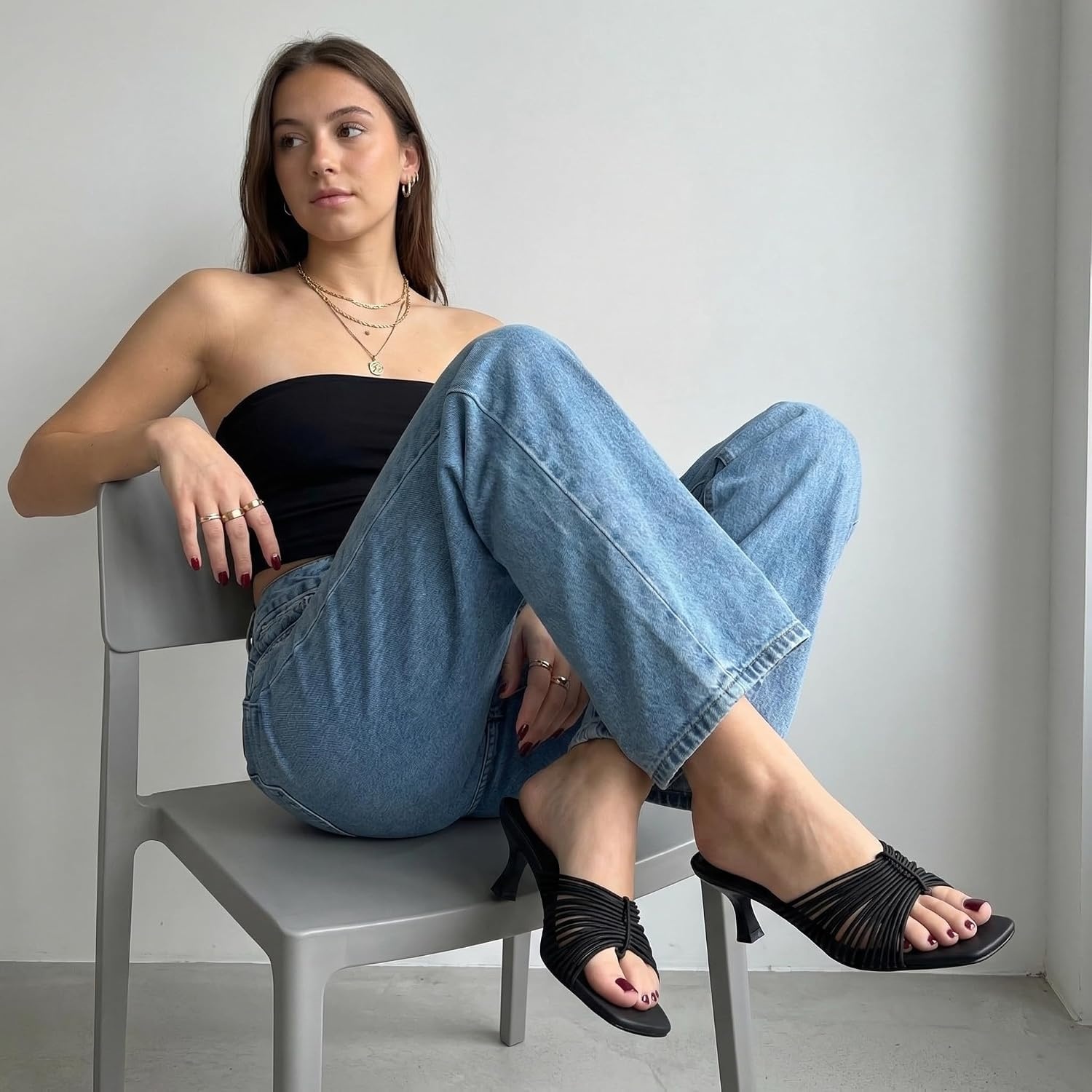 image:imageCUSHIONAIRE Quiz Kitten Heels for Women Strappy Heeled Sandals with Cushioned Footbed Slip On Open Toe SandalBlack