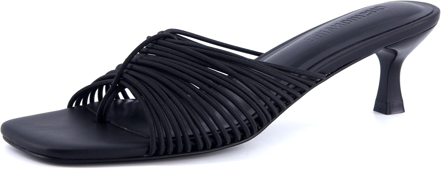 image:imageCUSHIONAIRE Quiz Kitten Heels for Women Strappy Heeled Sandals with Cushioned Footbed Slip On Open Toe SandalBlack