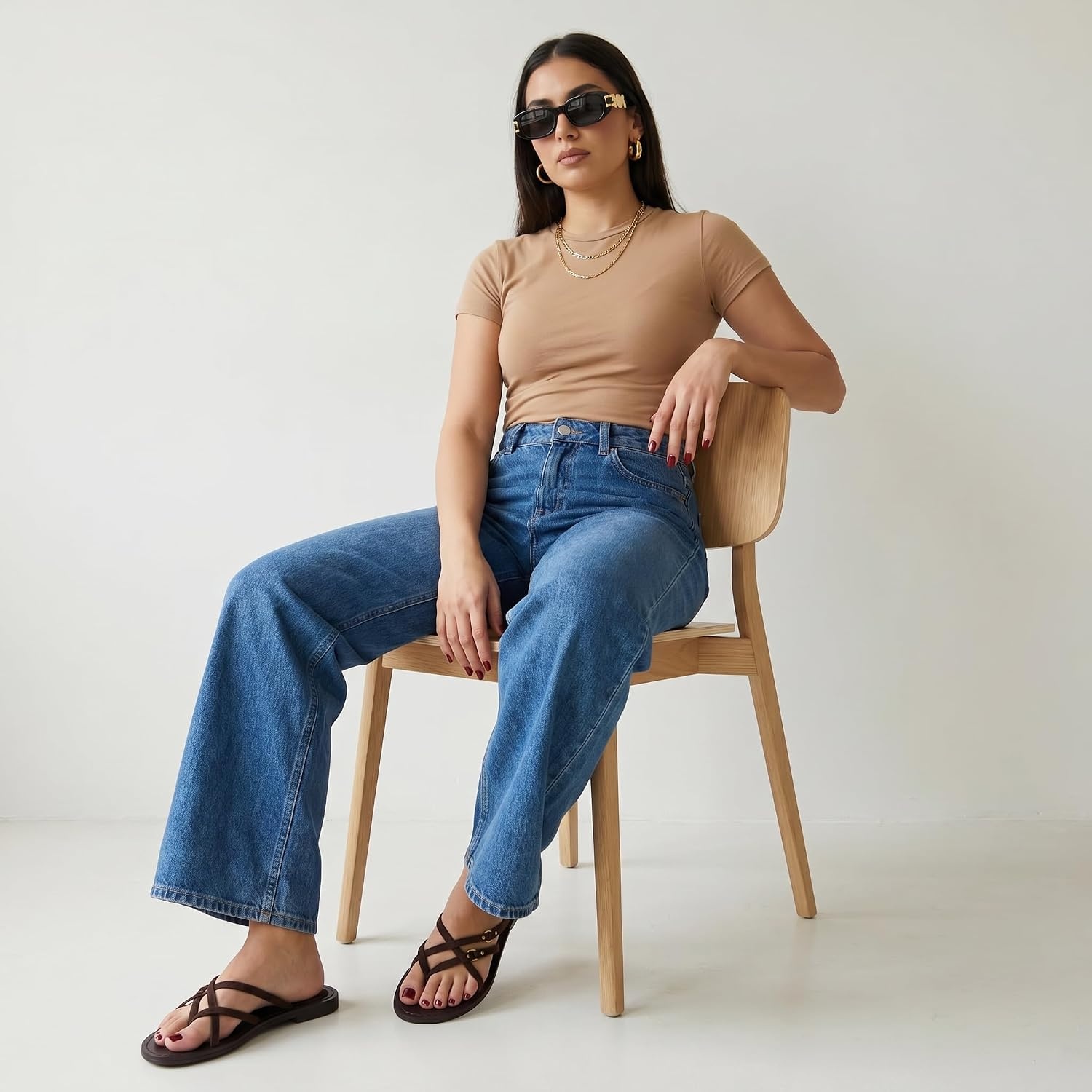 image:imageCUSHIONAIRE Raz Thong Strappy Sandals for Women Minimalist Flat Sandals with Decorative Ring AccentsChocolate