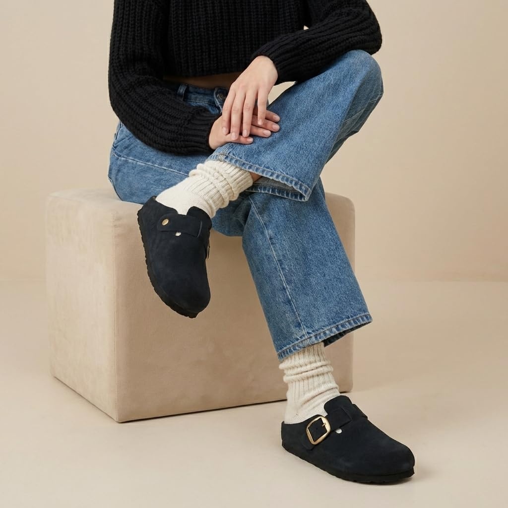 image:imageCUSHIONAIRE Rusty Genuine Leather Clogs for Women Comfortable Slip On Womens Shoes with Adjustable Buckle and Soft Memory FoamBlack