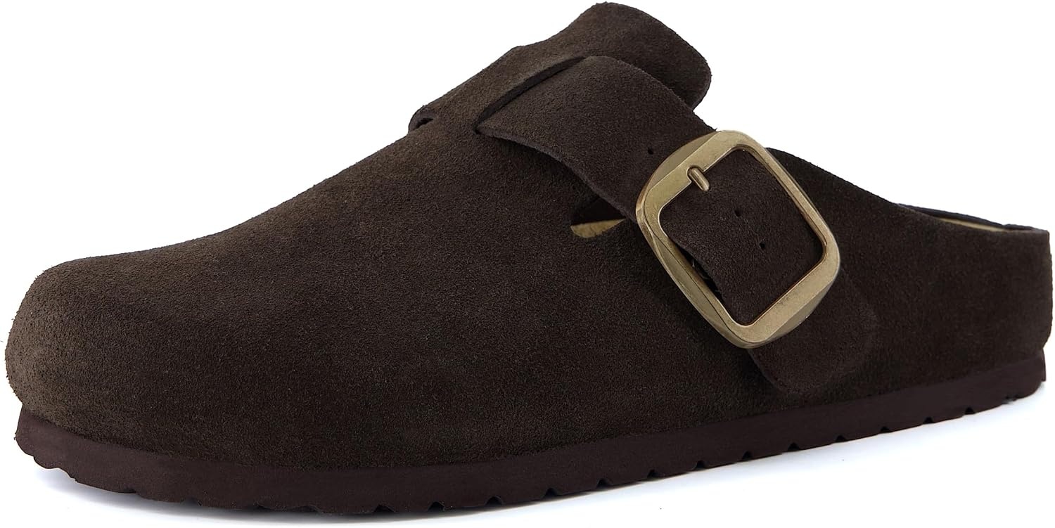 image:imageCUSHIONAIRE Rusty Genuine Leather Clogs for Women Comfortable Slip On Womens Shoes with Adjustable Buckle and Soft Memory FoamChocolate