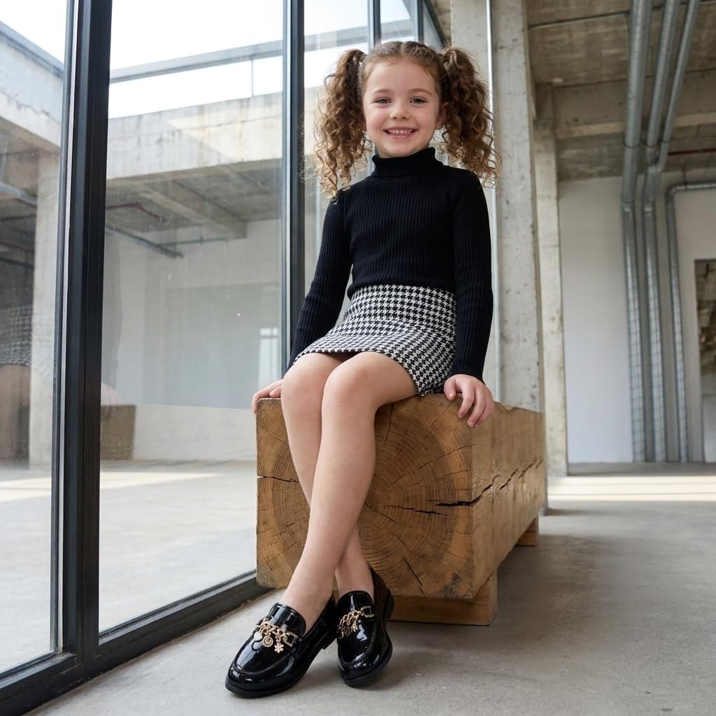 image:imageCUSHIONAIRE Rye Kids Dress Shoes Penny Loafers for Kids with Charm ChainBlack Patent