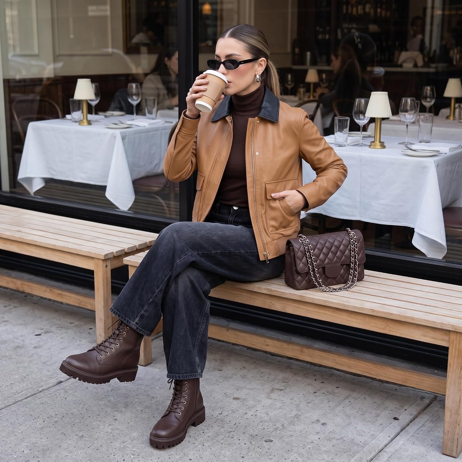 image:imageCUSHIONAIRE Ryker Vegan Leather Combat Boots for Women with Side ZipperBrown