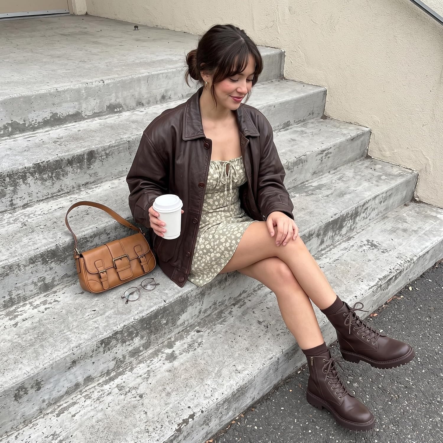 image:imageCUSHIONAIRE Ryker Vegan Leather Combat Boots for Women with Side ZipperBrown