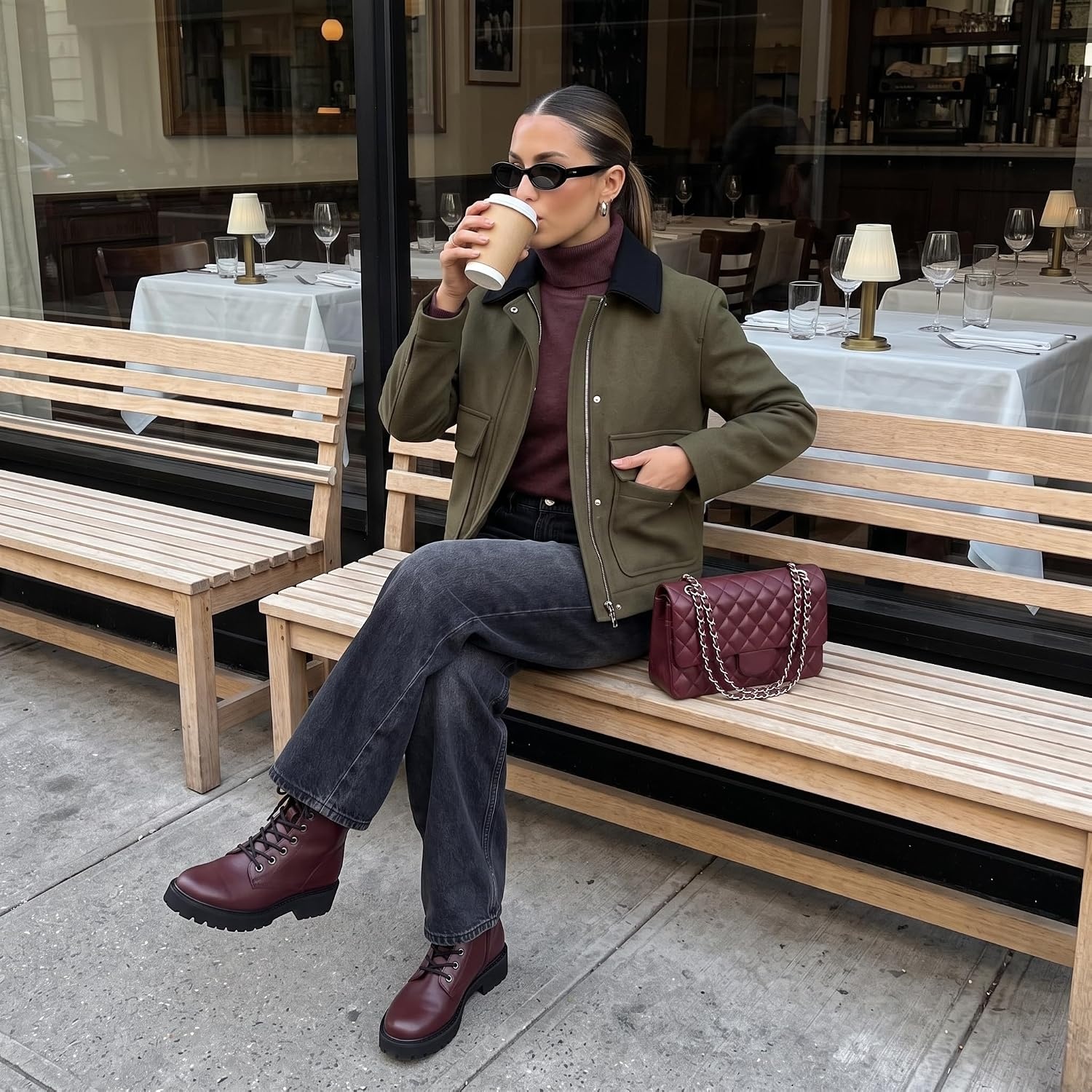 image:imageCUSHIONAIRE Ryker Vegan Leather Combat Boots for Women with Side ZipperBurgundy
