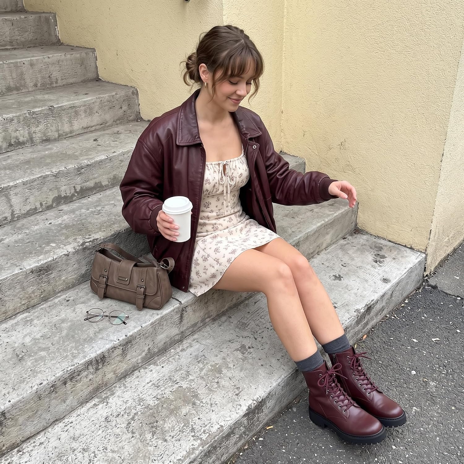 image:imageCUSHIONAIRE Ryker Vegan Leather Combat Boots for Women with Side ZipperBurgundy