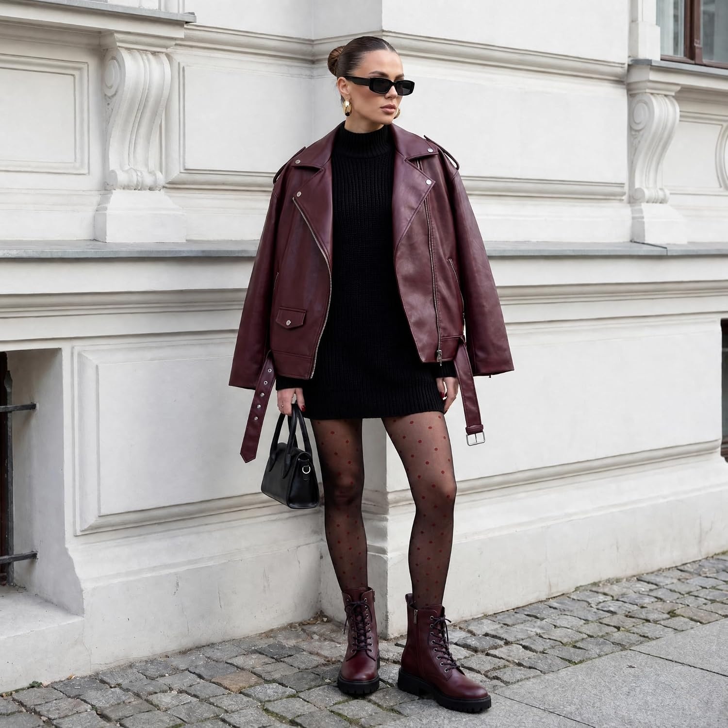 image:imageCUSHIONAIRE Ryker Vegan Leather Combat Boots for Women with Side ZipperBurgundy