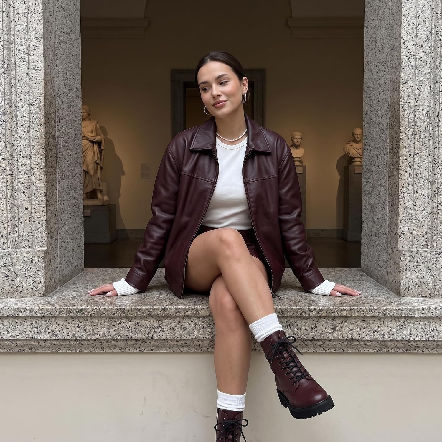 image:imageCUSHIONAIRE Ryker Vegan Leather Combat Boots for Women with Side ZipperBurgundy