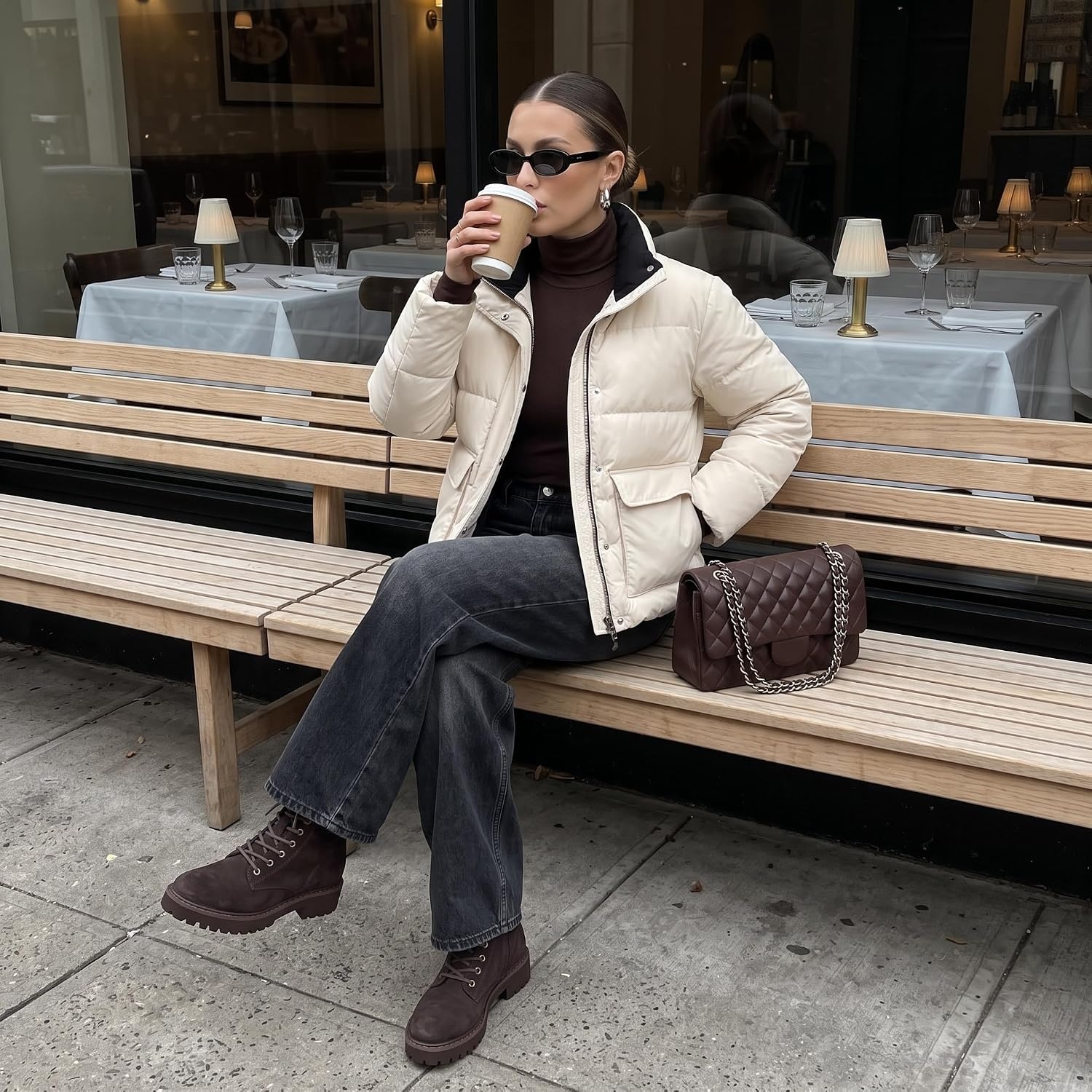 image:imageCUSHIONAIRE Ryker Vegan Leather Combat Boots for Women with Side ZipperCoffee