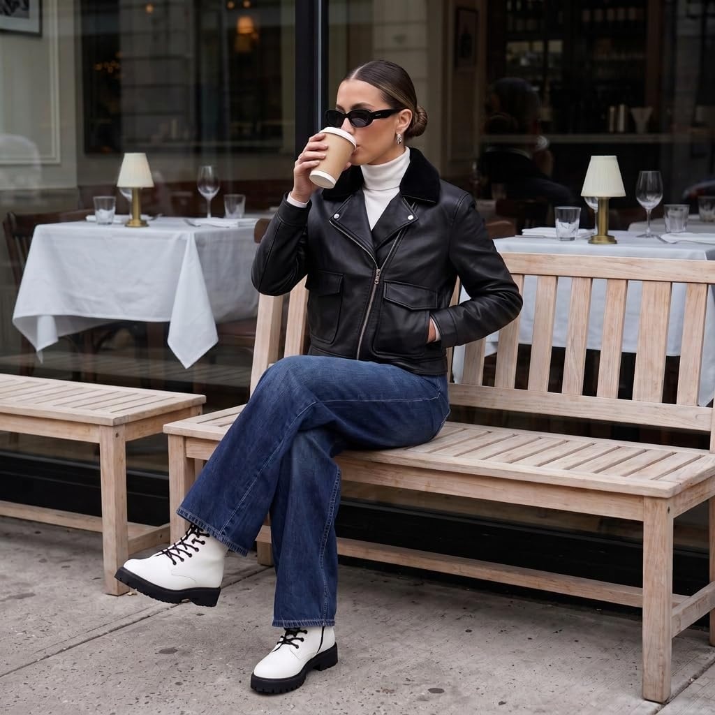 image:imageCUSHIONAIRE Ryker Vegan Leather Combat Boots for Women with Side ZipperWhite