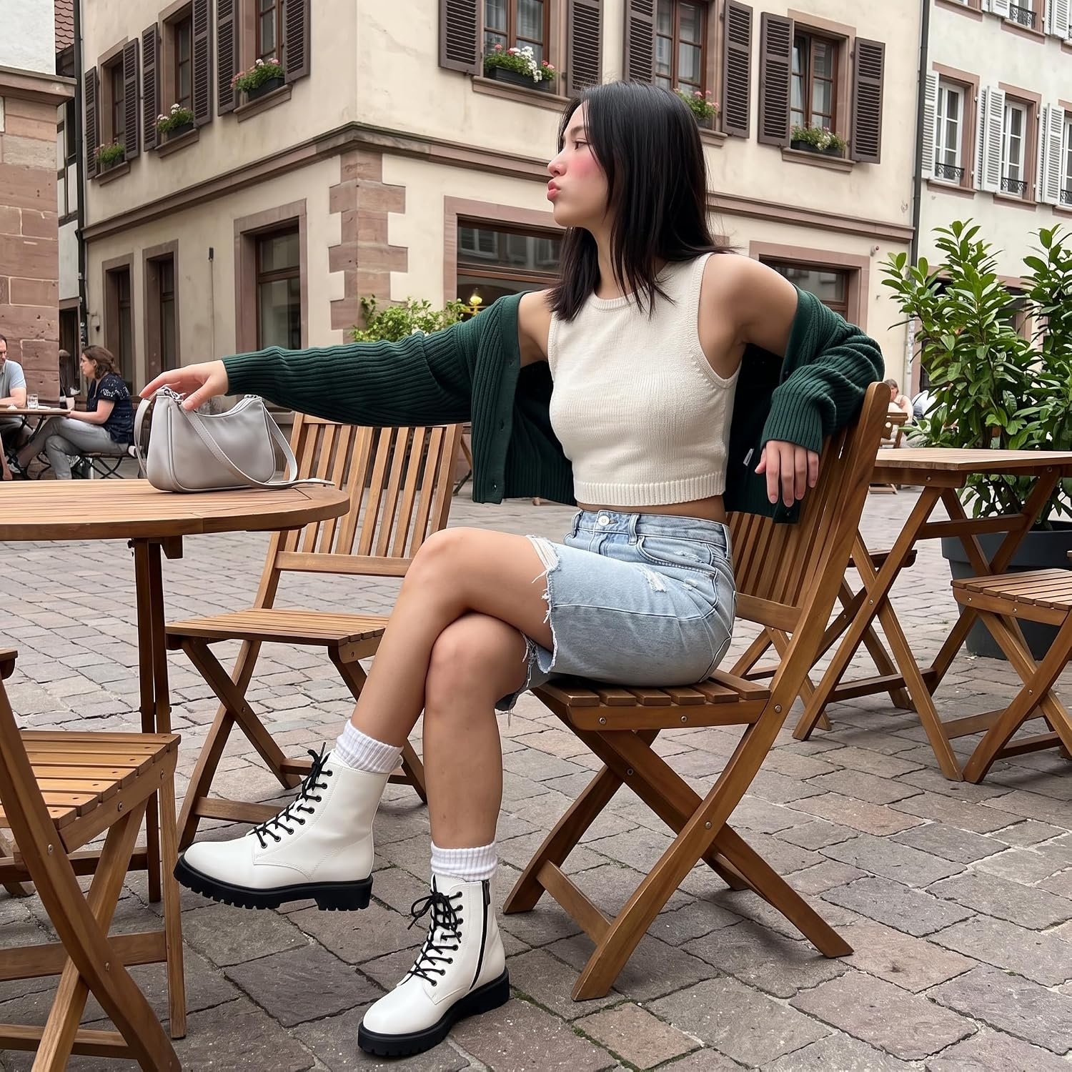 image:imageCUSHIONAIRE Ryker Vegan Leather Combat Boots for Women with Side ZipperWhite