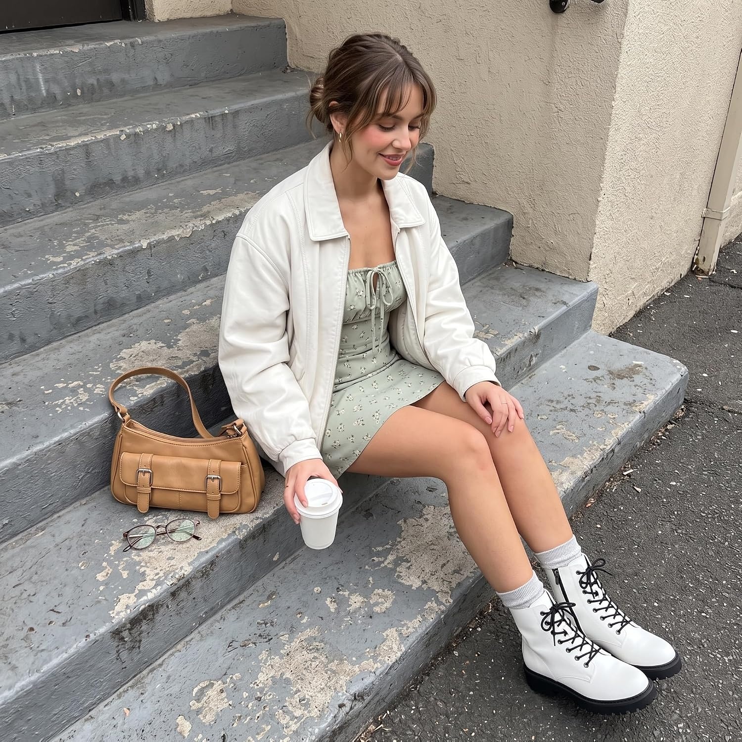 image:imageCUSHIONAIRE Ryker Vegan Leather Combat Boots for Women with Side ZipperWhite