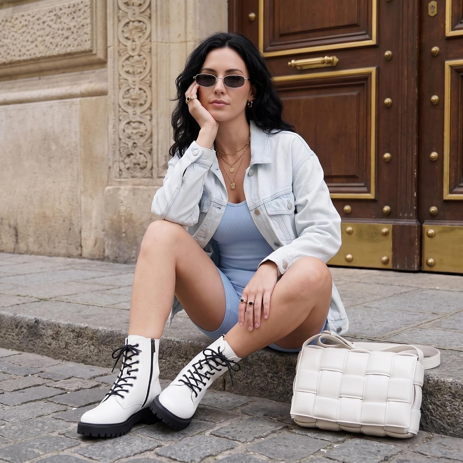 image:imageCUSHIONAIRE Ryker Vegan Leather Combat Boots for Women with Side ZipperWhite