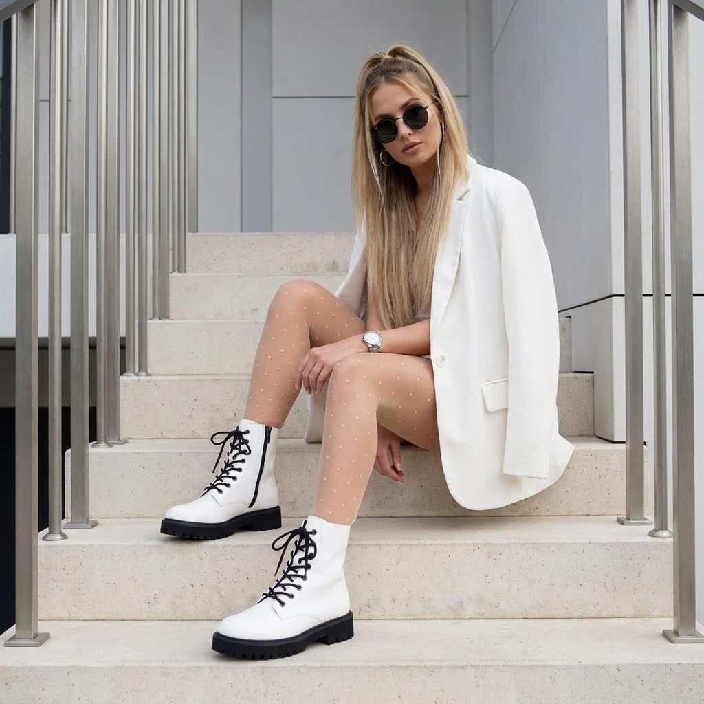 image:imageCUSHIONAIRE Ryker Vegan Leather Combat Boots for Women with Side ZipperWhite
