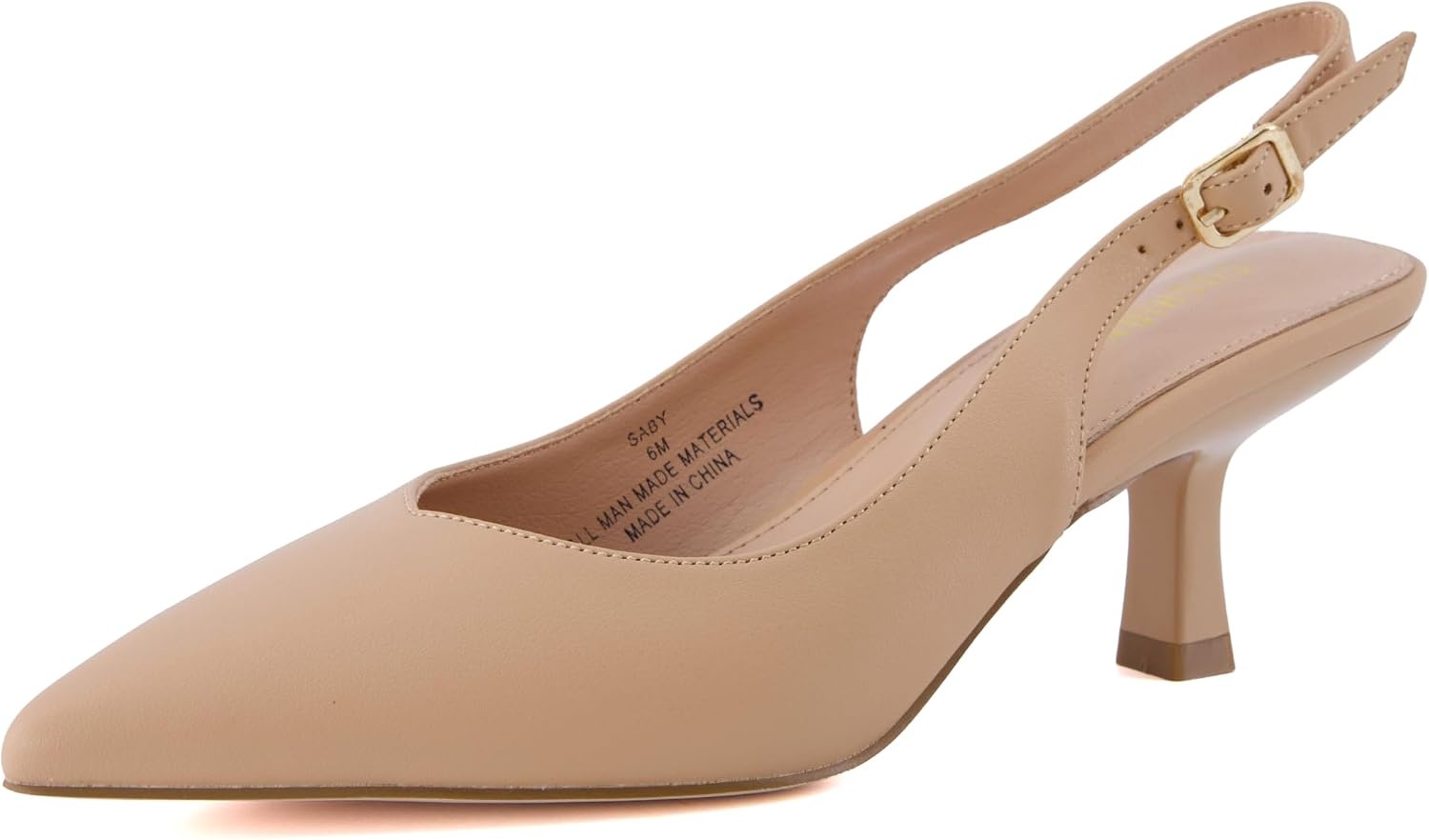 image:imageCUSHIONAIRE Saby Slingback Kitten Heels for Women Pointed Toe Pumps with Adjustable Ankle Strap for Casual Dressy WearNude Smooth