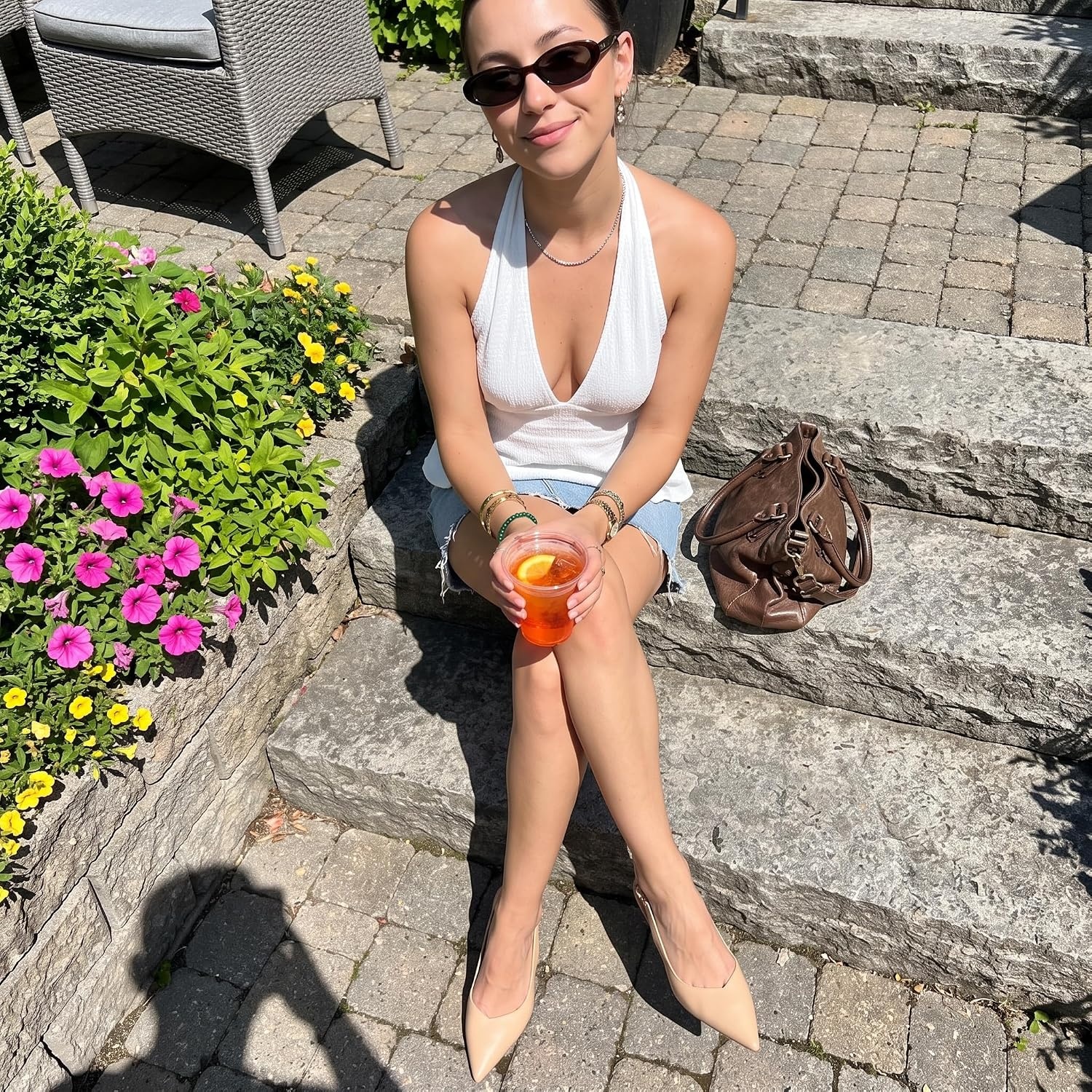 image:imageCUSHIONAIRE Saby Slingback Kitten Heels for Women Pointed Toe Pumps with Adjustable Ankle Strap for Casual Dressy WearNude Smooth