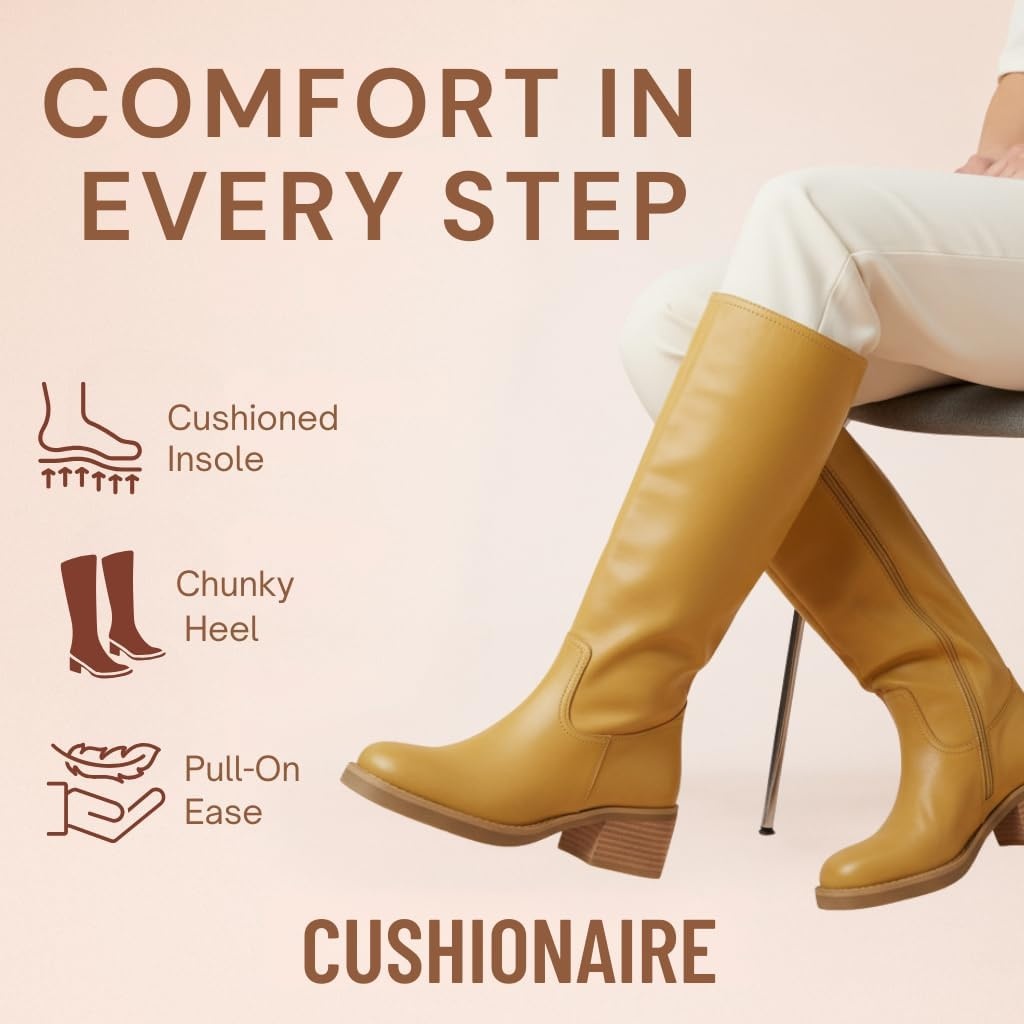 image:imageCUSHIONAIRE Sawyer Genuine Leather Tall Chunky Heel Womens Boots Pull On Casual Knee High Boots for WomenBanana