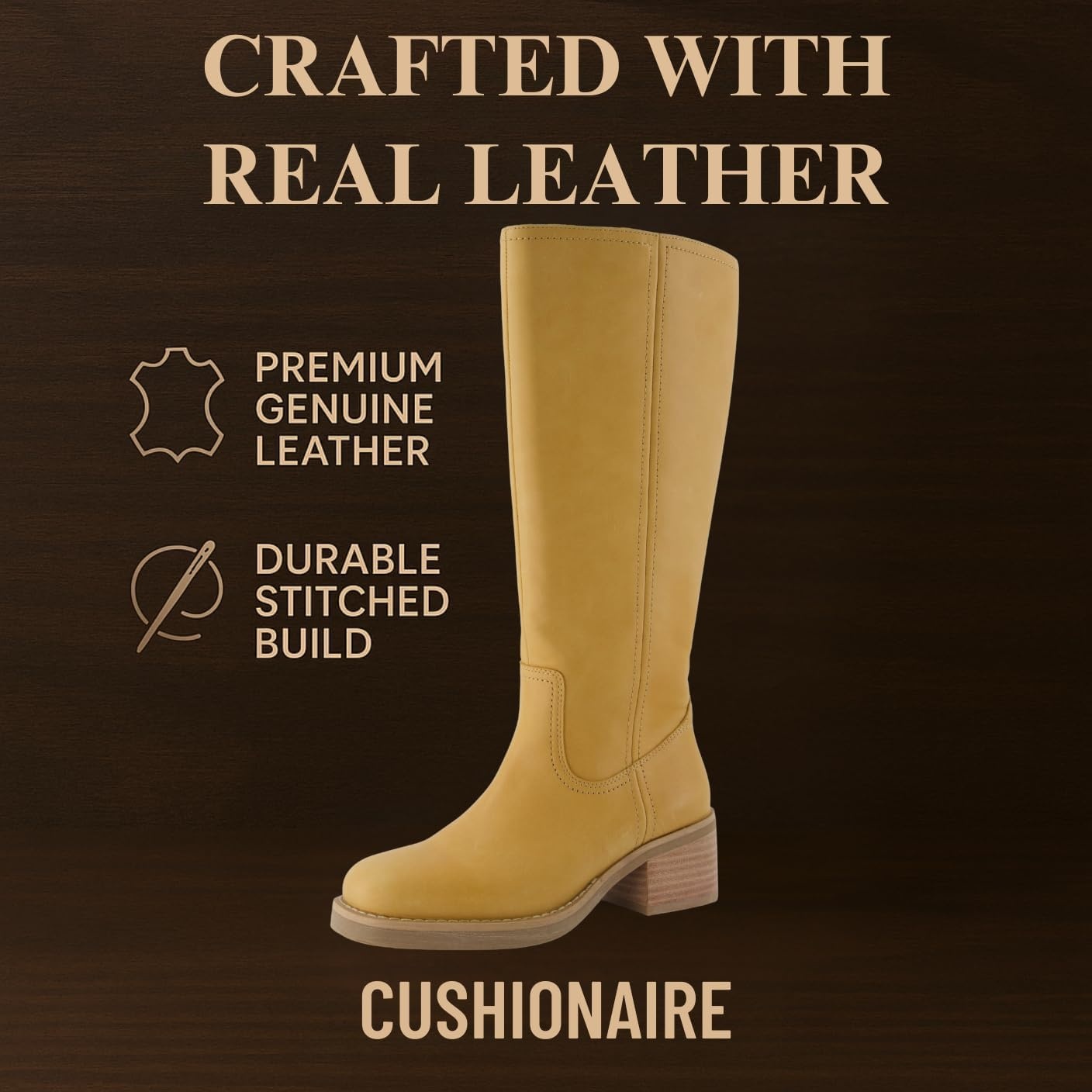 image:imageCUSHIONAIRE Sawyer Genuine Leather Tall Chunky Heel Womens Boots Pull On Casual Knee High Boots for WomenBanana
