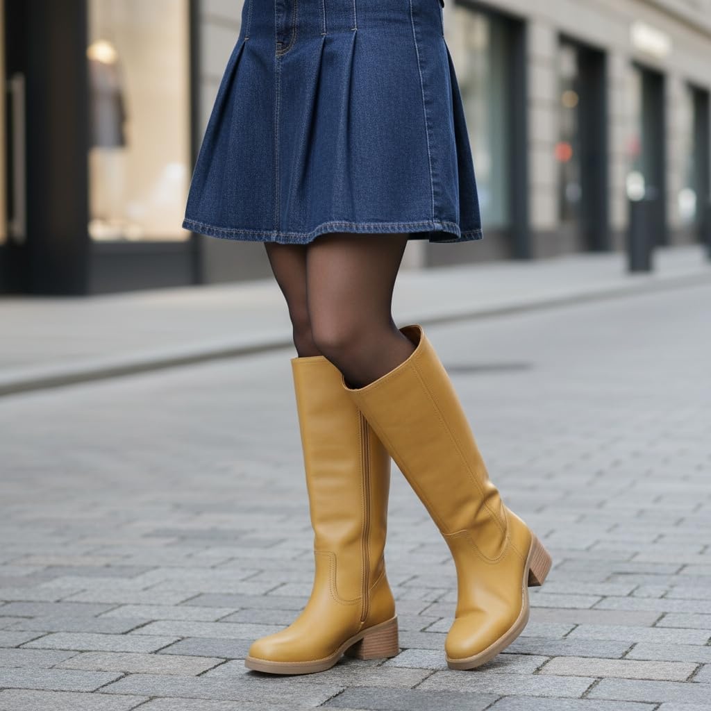 image:imageCUSHIONAIRE Sawyer Genuine Leather Tall Chunky Heel Womens Boots Pull On Casual Knee High Boots for WomenBanana