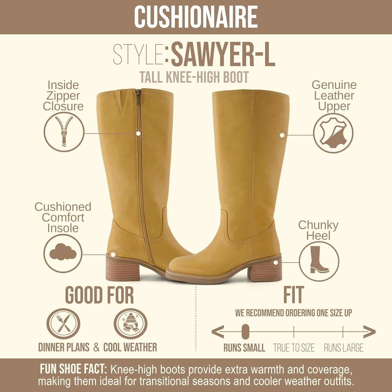 image:imageCUSHIONAIRE Sawyer Genuine Leather Tall Chunky Heel Womens Boots Pull On Casual Knee High Boots for WomenBanana