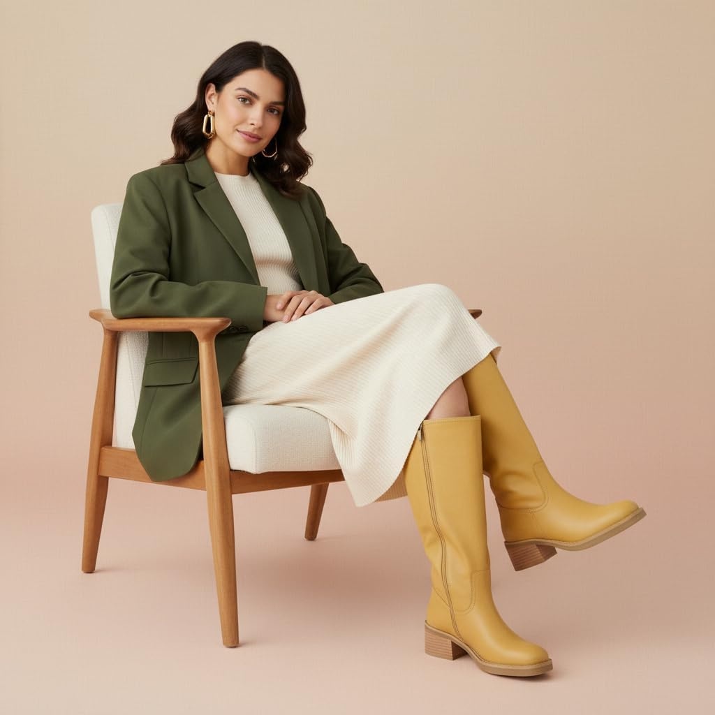 image:imageCUSHIONAIRE Sawyer Genuine Leather Tall Chunky Heel Womens Boots Pull On Casual Knee High Boots for WomenBanana