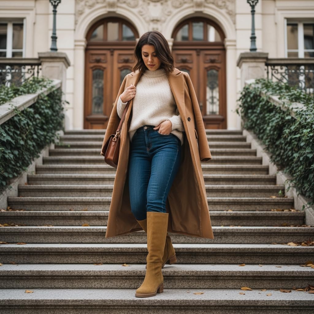 image:imageCUSHIONAIRE Sawyer Genuine Leather Tall Chunky Heel Womens Boots Pull On Casual Knee High Boots for WomenCamel